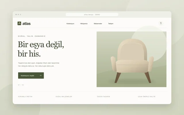 Atlas Living için hazırlanmış örnek E-ticaret arayüzü